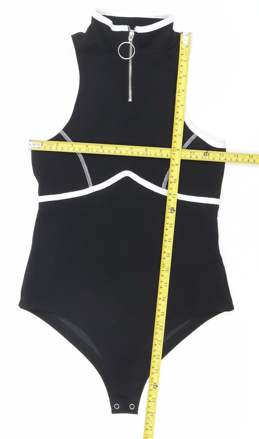 Select Women’s Black Sleeveless Bodysuit High Neck Zip Size S