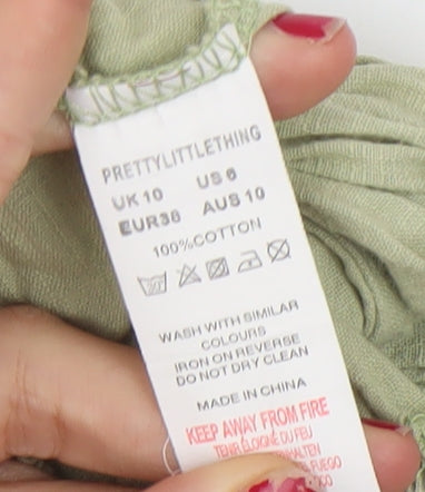 PrettyLittleThing Women’s Green Cotton Cropped Blouse UK 10