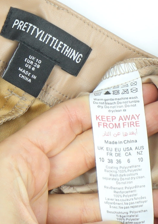 PrettyLittleThing Women’s Beige Faux Leather Paperbag Shorts UK 10