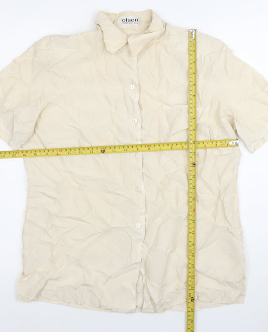 Olsen Womens Beige Silk Short Sleeve Button-Up Shirt Size 10