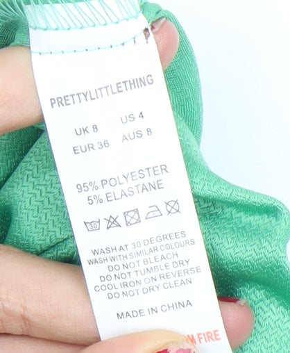 Womens UK Size 8 PRETTYLITTLETHING Green Cropped Wrap Blouse