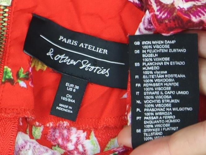 Bouton D'or Paris Atelier Womens Red Floral Blouse Size 10