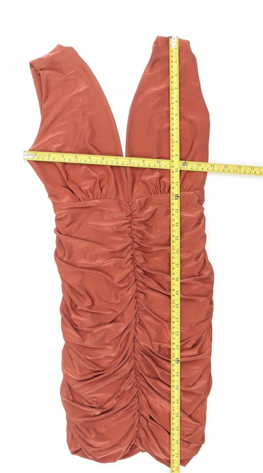 Quiz Women’s Brown One Shoulder Bodycon Ruched Dress Size 8