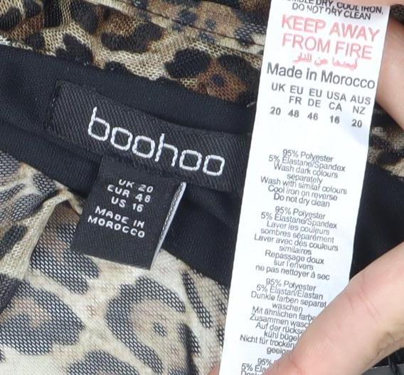 Boohoo Women Brown Leopard Print Wrap Dress Size 14 V-Neck Long Sleeve