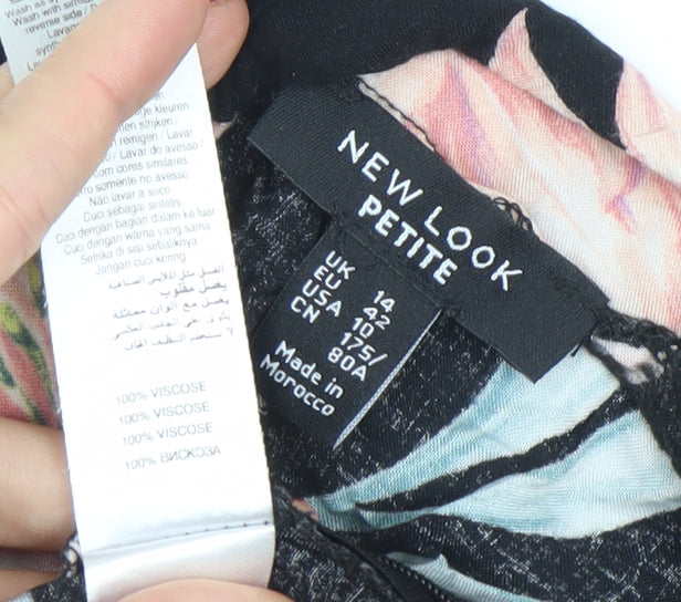 New Look Petite Womens Black Floral Wide-Leg Viscose Trousers Size 14