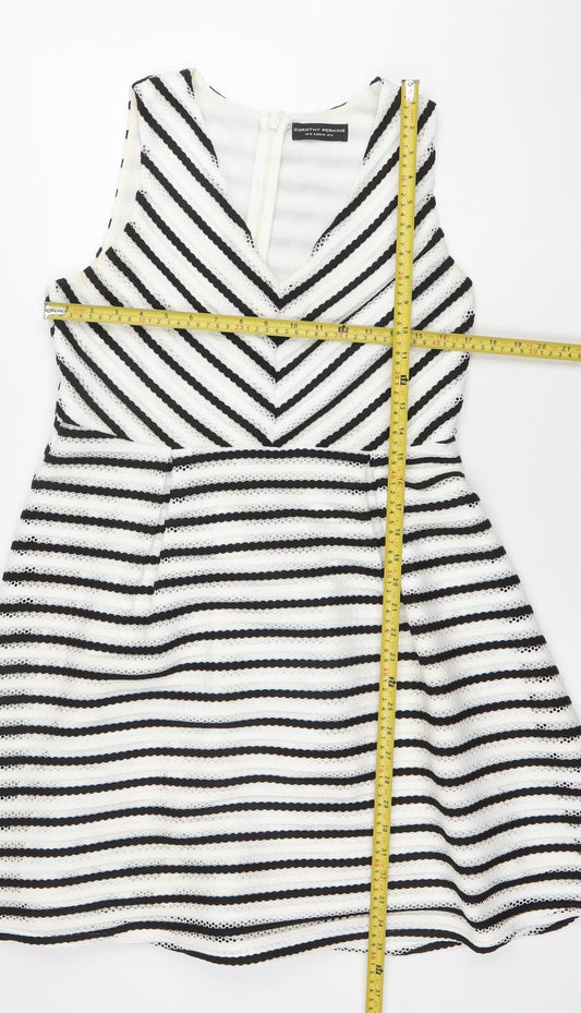 Dorothy Perkins Womens Black White Striped A-Line Dress Size 14