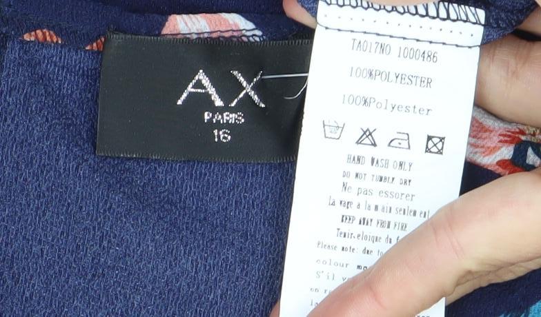 AX Paris Womens Blue Floral Ruffle Blouse Size 16 Cold Shoulder Top