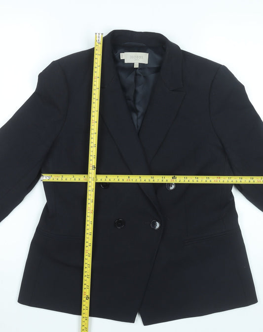 Hobbs Women Black Size 12 Double-Breasted Wool Blend Suit Jacket