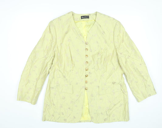 Sporting Women’s Yellow Floral Blazer Jacket Size 14 Viscose Acetate