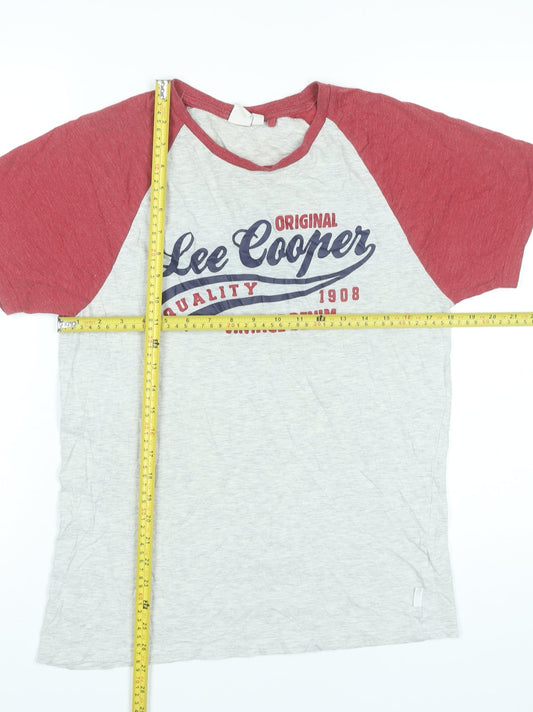 Lee Cooper Men’s Grey Red S Graphic Logo Raglan T-Shirt