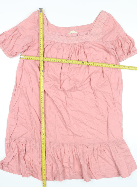 Old Navy Women Pink Cotton Shift Dress Size S Puff Sleeve Knee Length