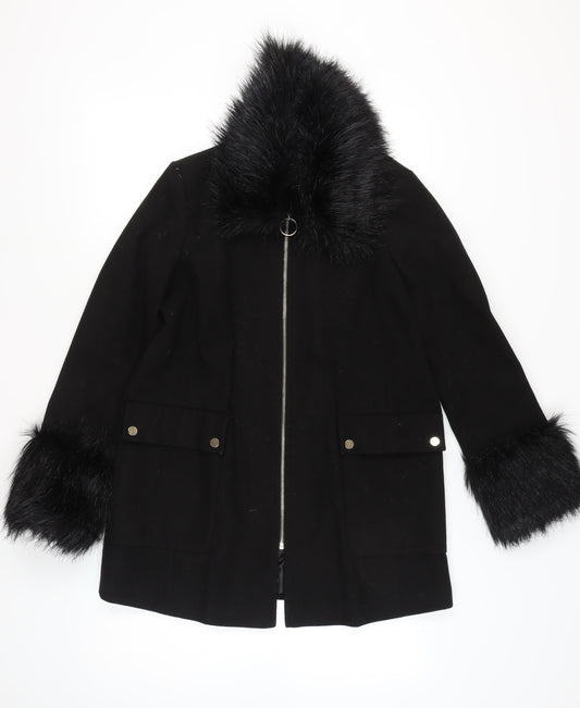 Womens UK Size 10 Miss Selfridge Black Overcoat