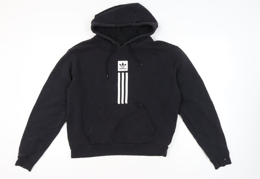 Additional front view of Adidas unisex black pullover hoodie medium logo sportswear