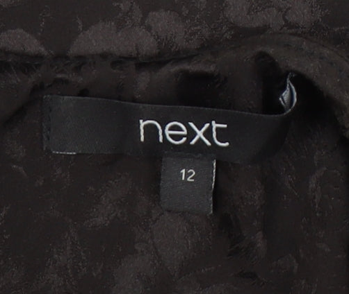 Next Women’s Black Jacquard Sheath Dress Size 12 V-Neck Belted