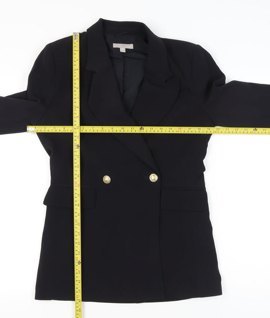 H&M Womens Black UK 12 Double-Breasted Blazer Jacket