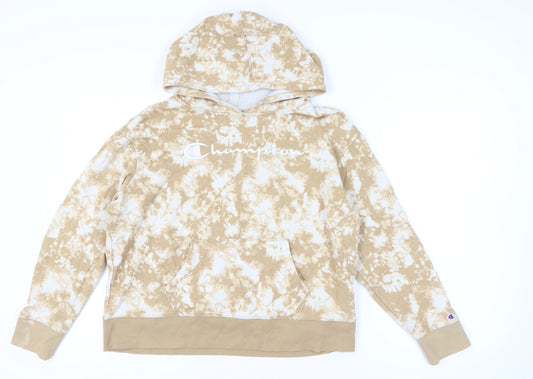 Champion Womens Beige Tie Dye Pullover Hoodie Size L Logo Casual