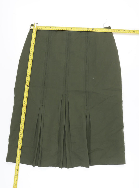 Marks and Spencer Women’s Green Wool Pleated Knee Length Skirt UK 14