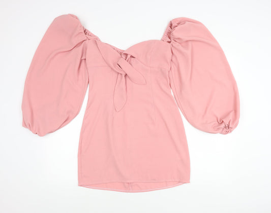Additional front view of In The Style Women’s Pink, size UK 10, Bodycon Off Shoulder Dress