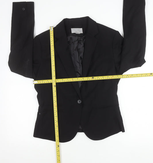 H&M Womens Black Slim Fit Blazer Jacket Size 14 Single Breasted