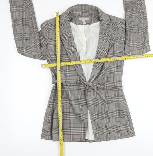 H&M Women’s Grey Check Belted Blazer UK 8 Work Casual Jacket