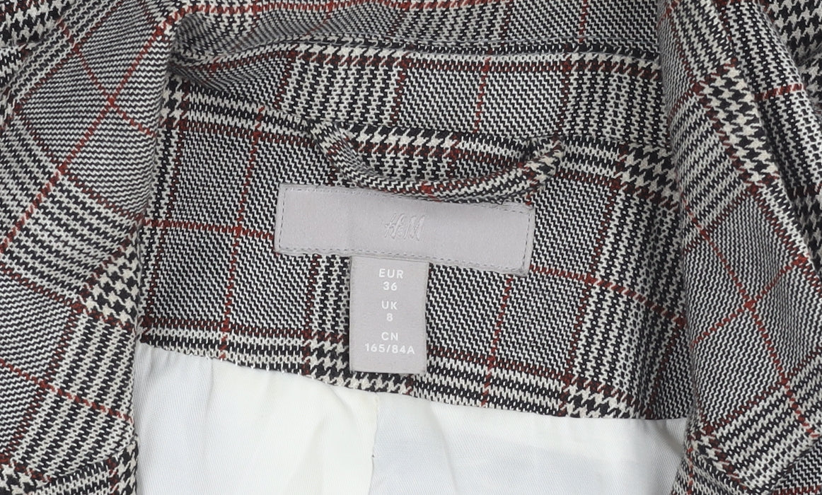 H&M Women’s Grey Check Belted Blazer UK 8 Work Casual Jacket