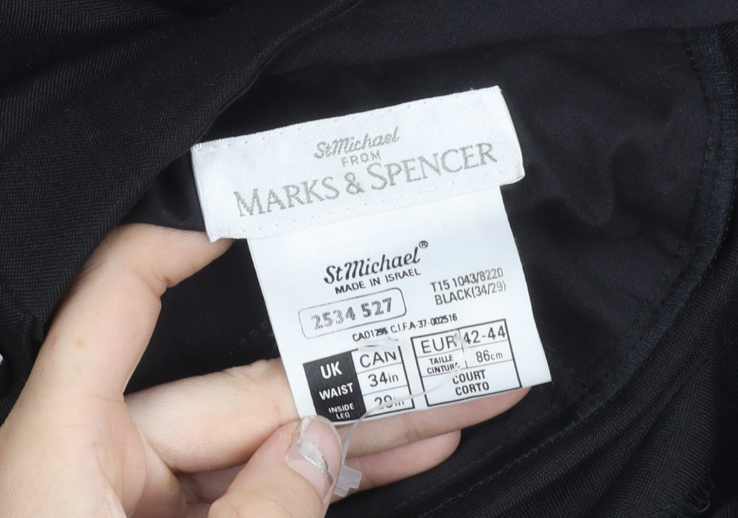 Marks and Spencer Men’s Black Wool Blend Pleated Dress Trousers 34W 29L