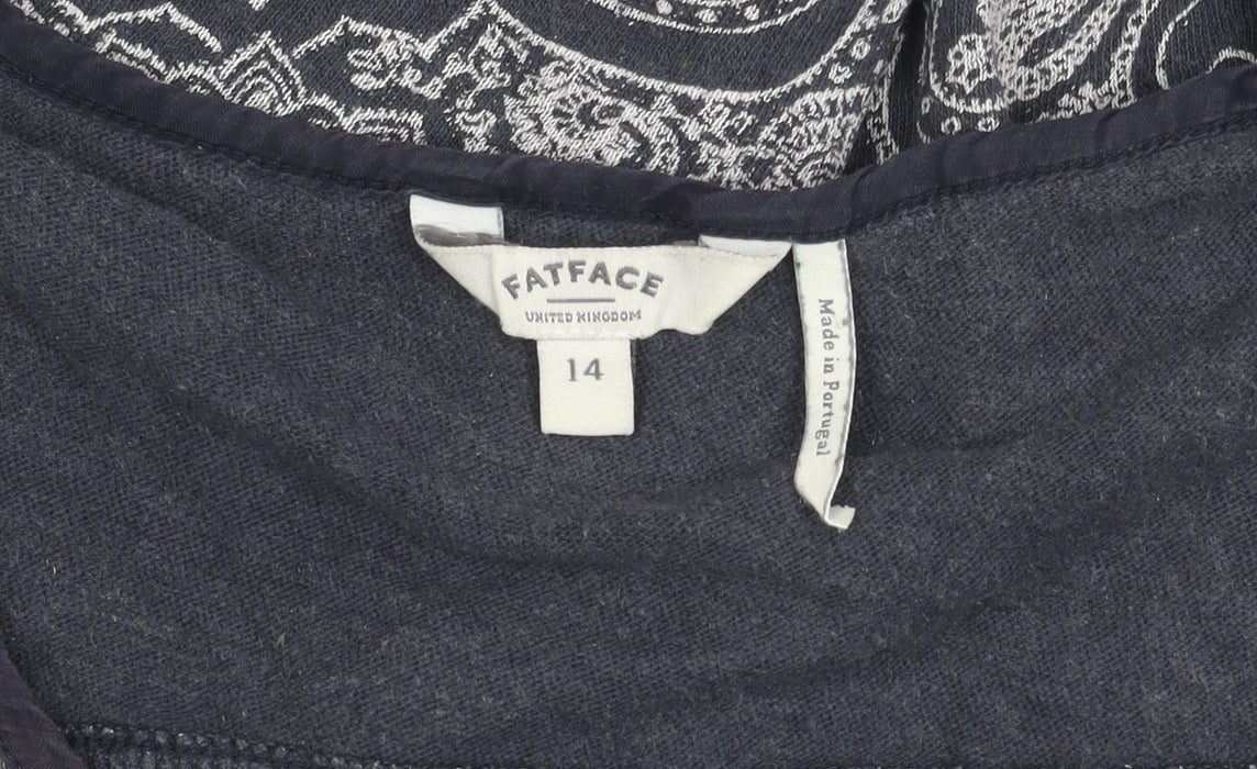 FatFace Womens Blue Paisley Cotton T-Shirt Size 14 Scoop Neck