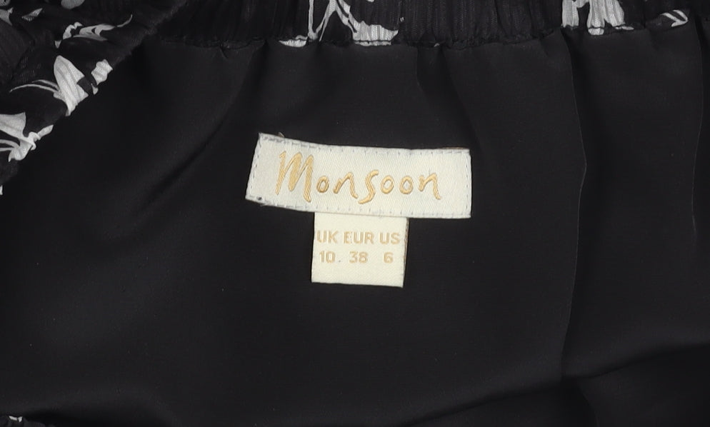 Monsoon Women’s Black Floral Silk One Shoulder Knee Length Dress Size 10