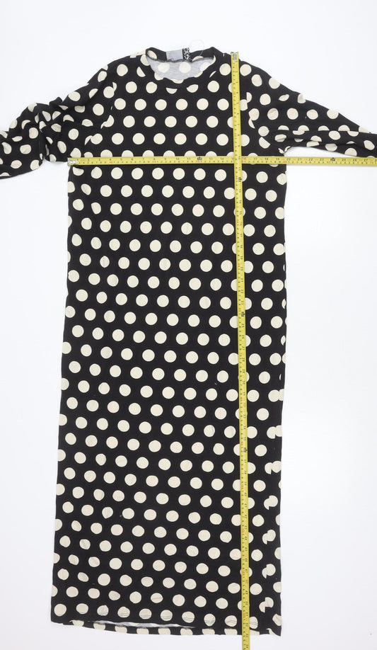 ASOS DESIGN Women’s Black Polka Dot Cotton Bodycon Midi Dress UK 12