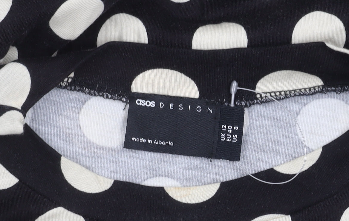 ASOS DESIGN Women’s Black Polka Dot Cotton Bodycon Midi Dress UK 12