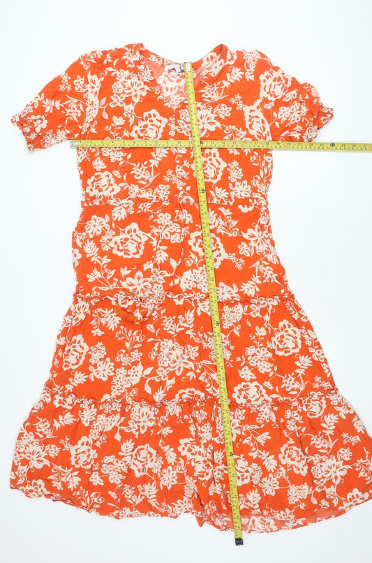 Next Women’s Orange Floral A-Line Dress Size 12 Short Sleeve