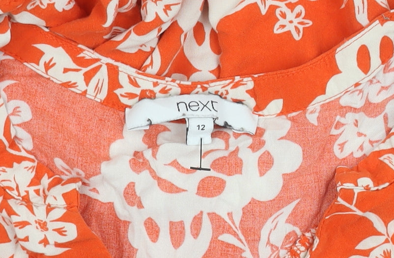 Next Women’s Orange Floral A-Line Dress Size 12 Short Sleeve