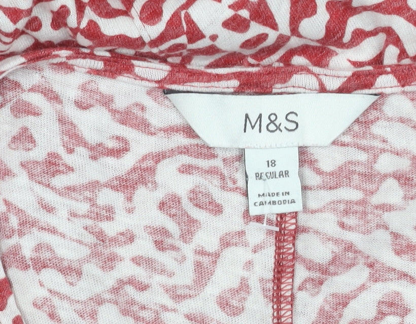 Marks and Spencer Women’s Red Animal Print Linen Blend A-Line Midi Dress Size 18