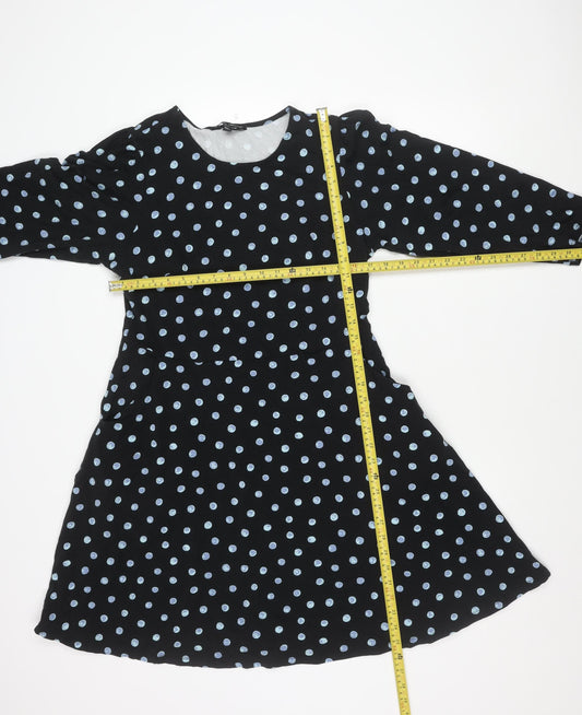 Dorothy Perkins Women’s Black Polka Dot A-Line Dress UK 16 Long Sleeve