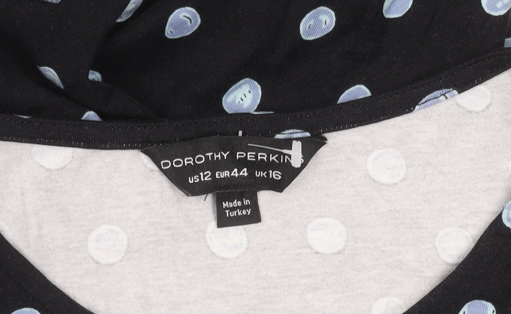 Dorothy Perkins Women’s Black Polka Dot A-Line Dress UK 16 Long Sleeve