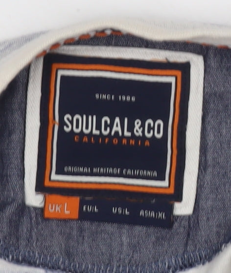 SoulCal & Co Men’s White Striped Henley Short Sleeve T-Shirt Size L