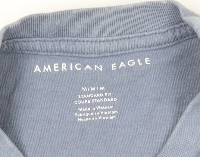 American Eagle Men’s Blue M Long Sleeve Crew Neck Cotton Graphic Top