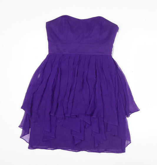 Coast Women's Purple Silk Strapless Hi-Low Cocktail Dress Size 10