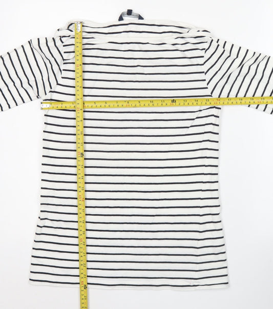 French Connection Women White Striped Jersey T-Shirt XL 3/4 Sleeve