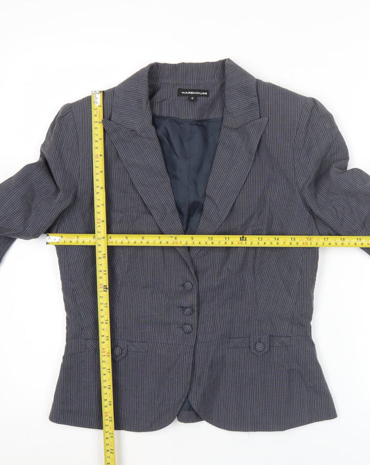 Warehouse Women Grey Pinstripe Suit Jacket UK 12 Single Breasted