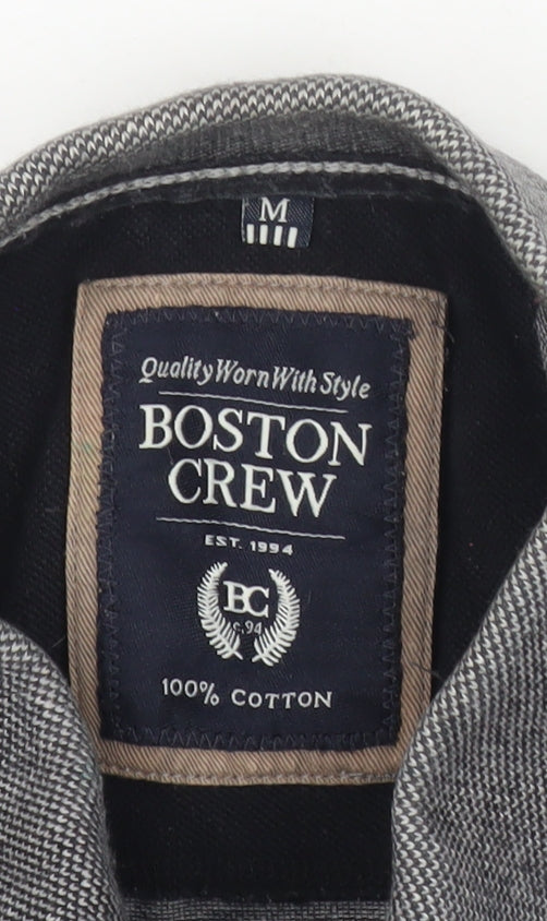 Boston Crew Men’s Grey Cotton Polo Shirt Size M Short Sleeve Casual
