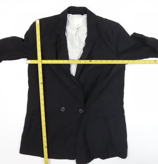 H&M Womens Black Double-Breasted Blazer Jacket Size 8