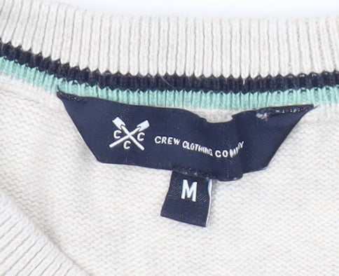 Crew Clothing Mens Beige Blue Striped Cotton Jumper M