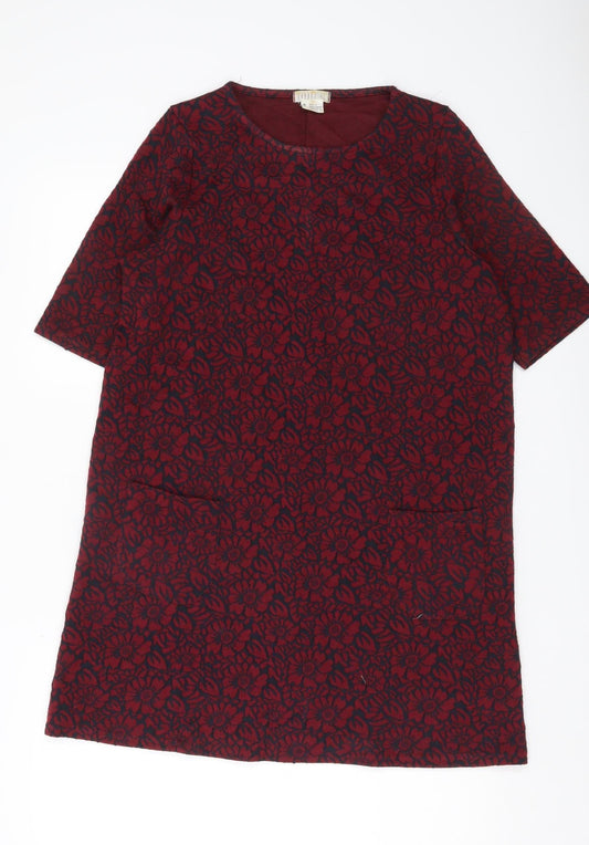Additional front view of Cooperative Women’s Red Floral Shift Dress M Knee Length Cotton