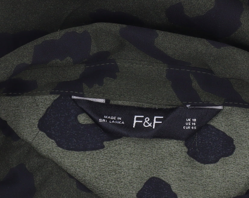 F&F Womens Green Leopard Print Button-Up Shirt UK 18 Long Sleeve