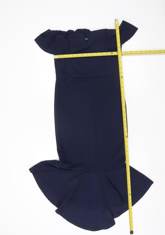 Quiz Women’s Navy Blue Size 12 Bodycon Ruffle Off Shoulder Dress