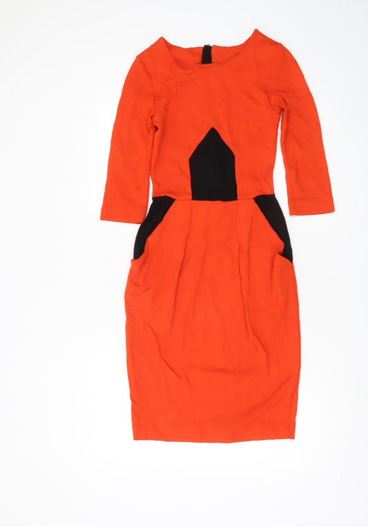 Additional front view of French Connection Women’s Orange Black Sheath Dress UK 6