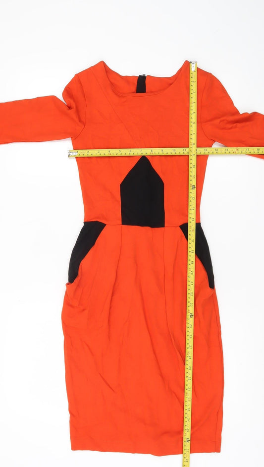 French Connection Women’s Orange Black Sheath Dress UK 6