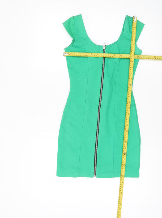 H&M Women’s Green Bodycon Short Dress Size 6 Scoop Neck Zip