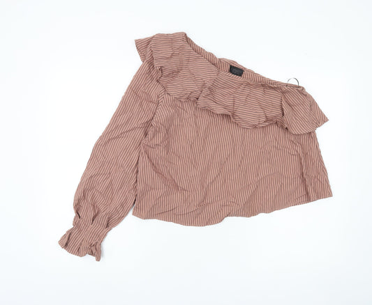 Topshop Women Pink Striped One Shoulder Ruffle Blouse UK 12